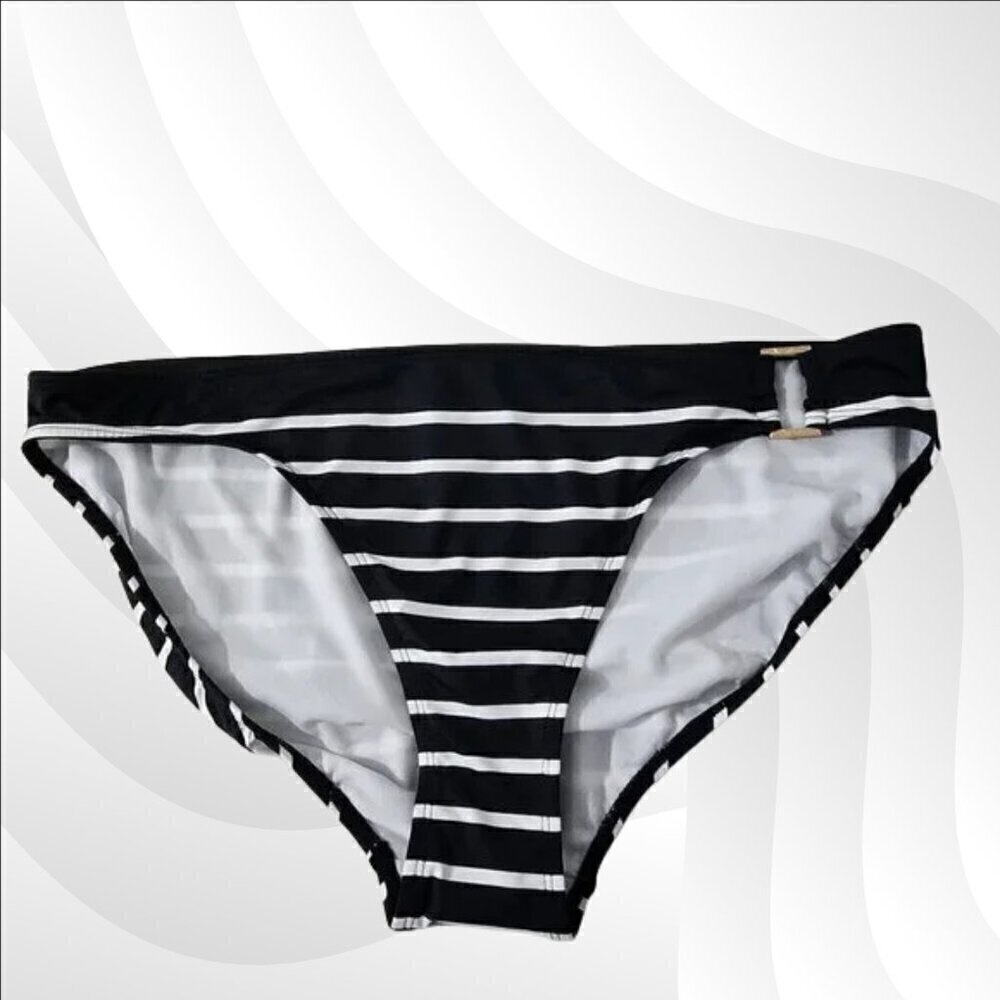*Ralph Lauren Black & White Striped Hipster Bikini Bottom Size 16